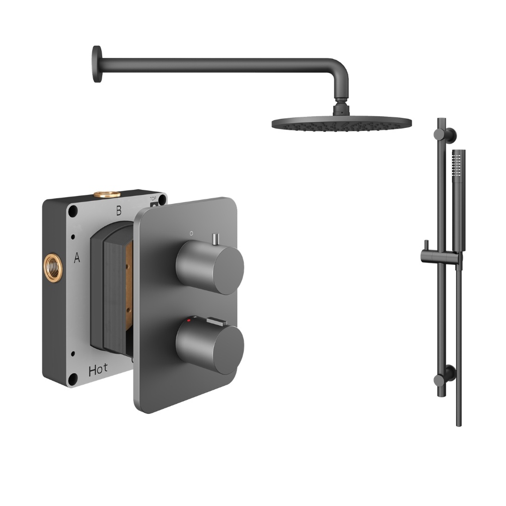 Product Cut out image of the Abacus Iso Anthracite 2 Outlet Shower Pack with Fixed Head & Slide Rail